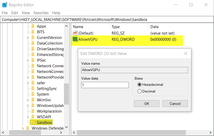 Включить или отключить совместное использование виртуализированного графического процессора для Windows Sandbox