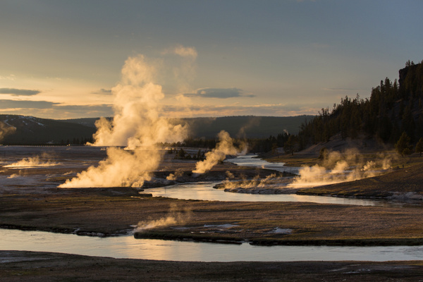 Vista general de la zona de los géiseres (Yellowstone, Estados Unidos)