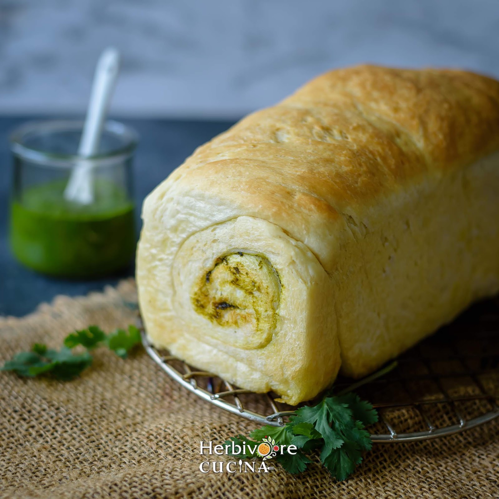 Herbivore Cucina Cilantro Sauce Swirled Bread Chutney Bread