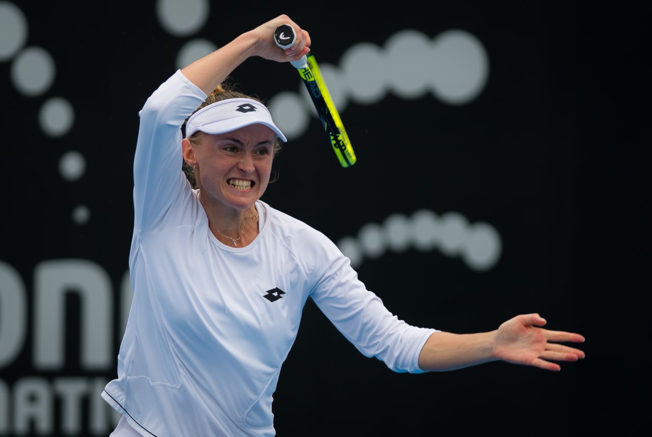 Aliaksandra Sasnovich in White Dress at 2019 Sydney International