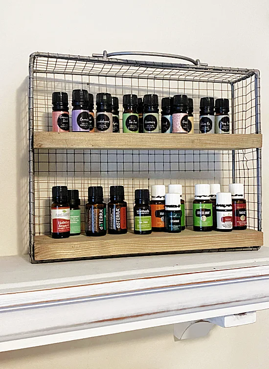 shelf filled with essential oils