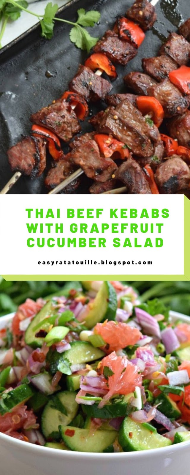 Thai Beef Kebabs with Grapefruit Cucumber Salad