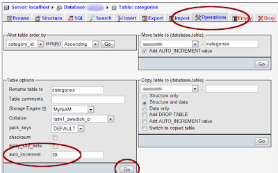 Reset the auto increment value for a MySQL table