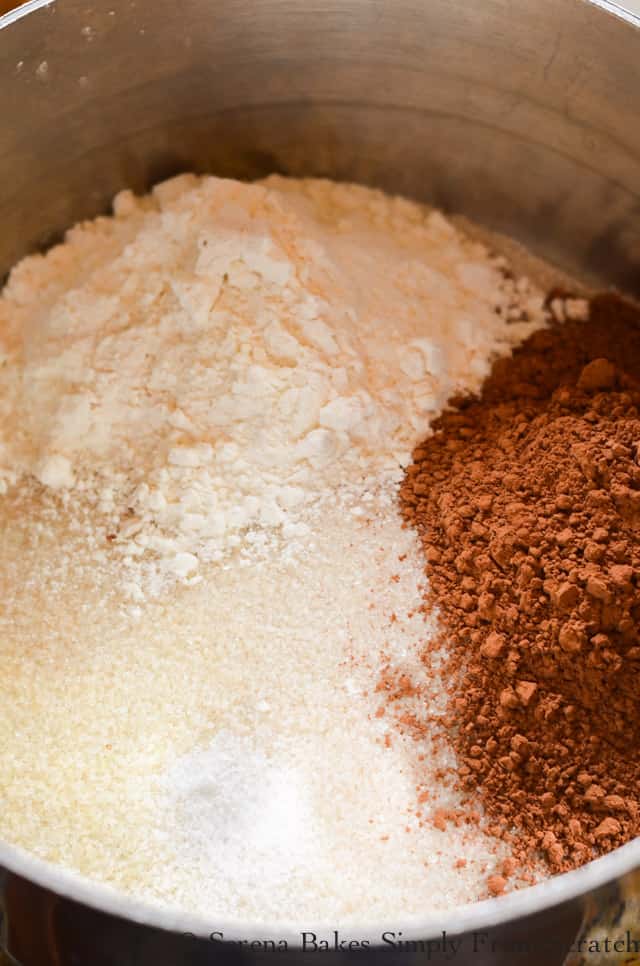 Sugar, Flour, Unsweetened Cocoa Powder, Salt to make Chocolate Pudding for Cheesecake.
