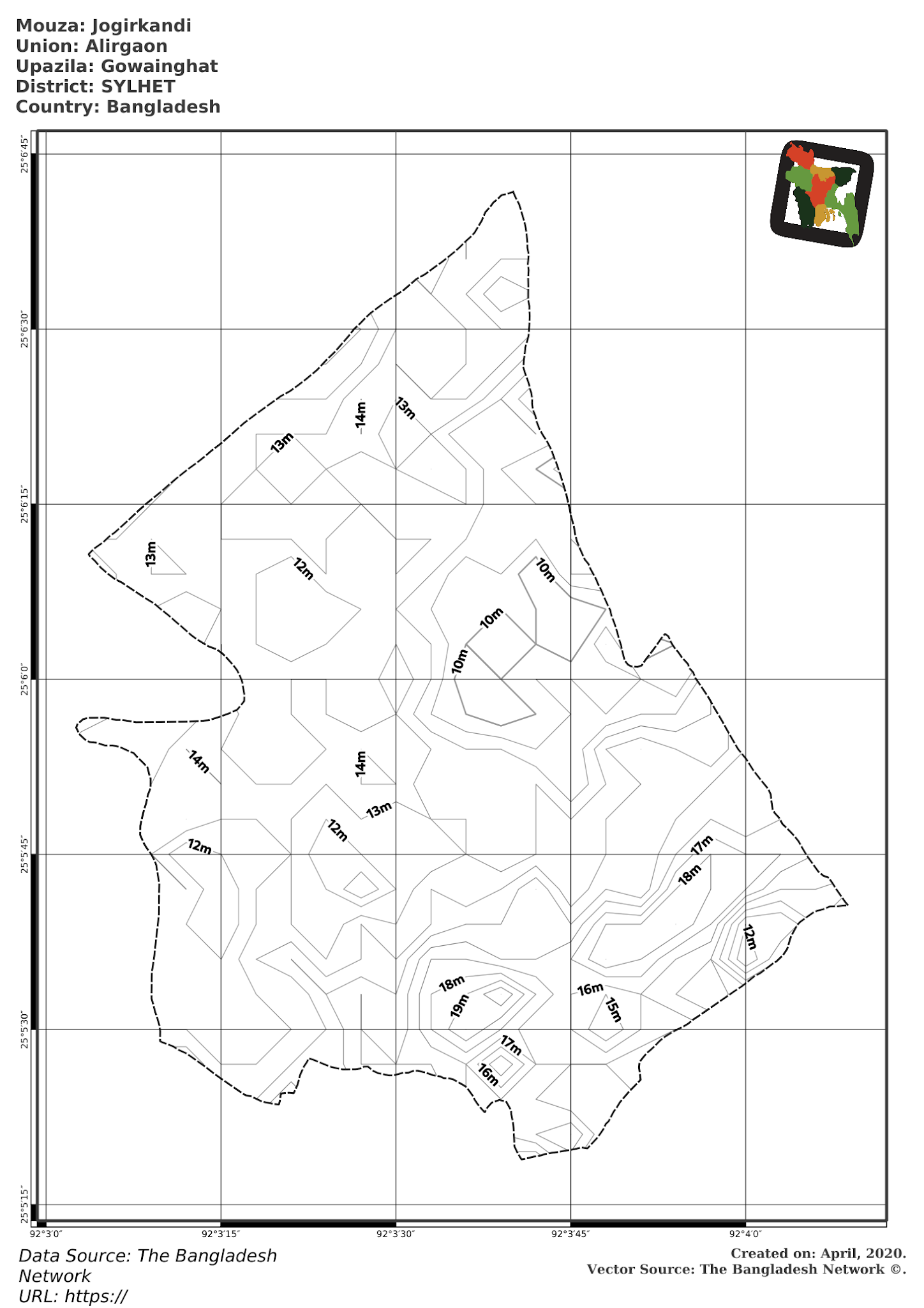 Map of Jogirkandi Mouza of Gowainghat Upazila, SYLHET, Bangladesh.