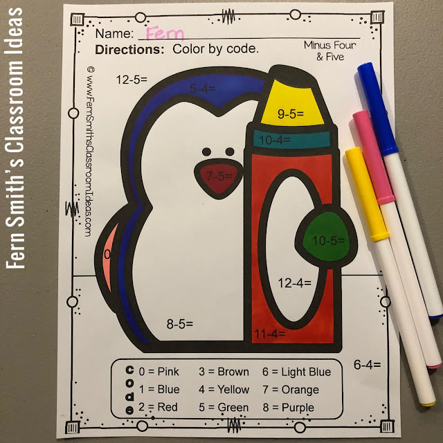 Winter Color By Number Subtraction Bundle at TeacherspayTeachers by Fern Smith of Fern Smith's Classroom Ideas.