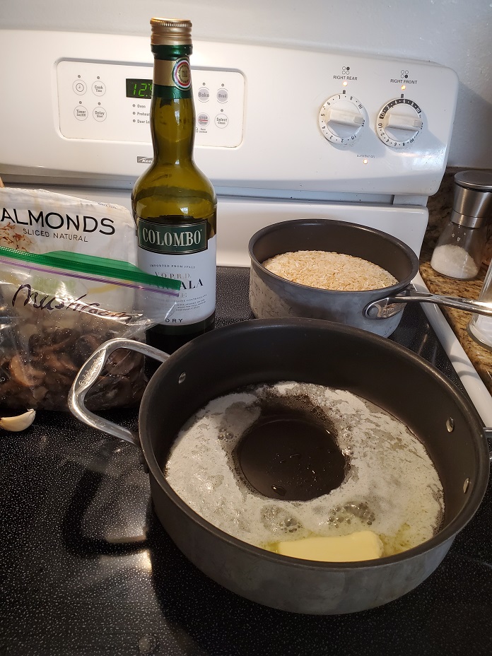 these are the ingredients to make rice almondine with marsala wine and mushrooms