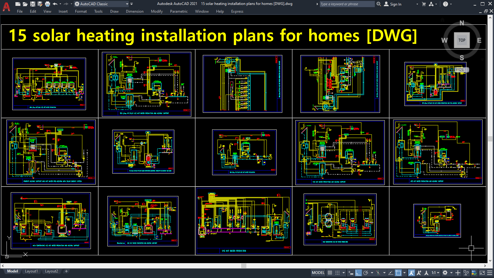 15 solar heating installation plans for homes [DWG]