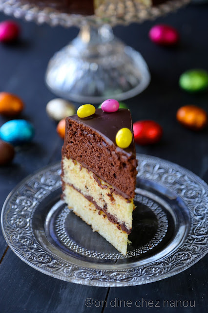 layer cake , gâteau Pâques , chocolat , ganache , rapide 