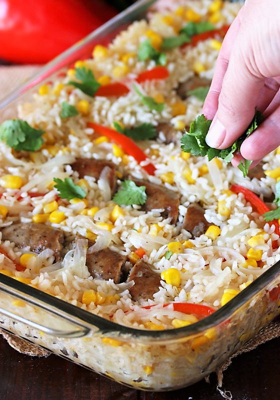 Baked Sausages and Rice with Peppers & Corn The Kitchen is My Playground
