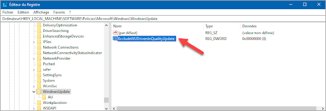 Désactiver l'installation des mises à jour automatique des pilotes avec la base de registre Windows 10 désactiver, arrêter, installation, mises à jour, automatique, pilote, driver, mise à jour Windows, Windows 10, base de registre, regedit.exe, administration, problème pilote