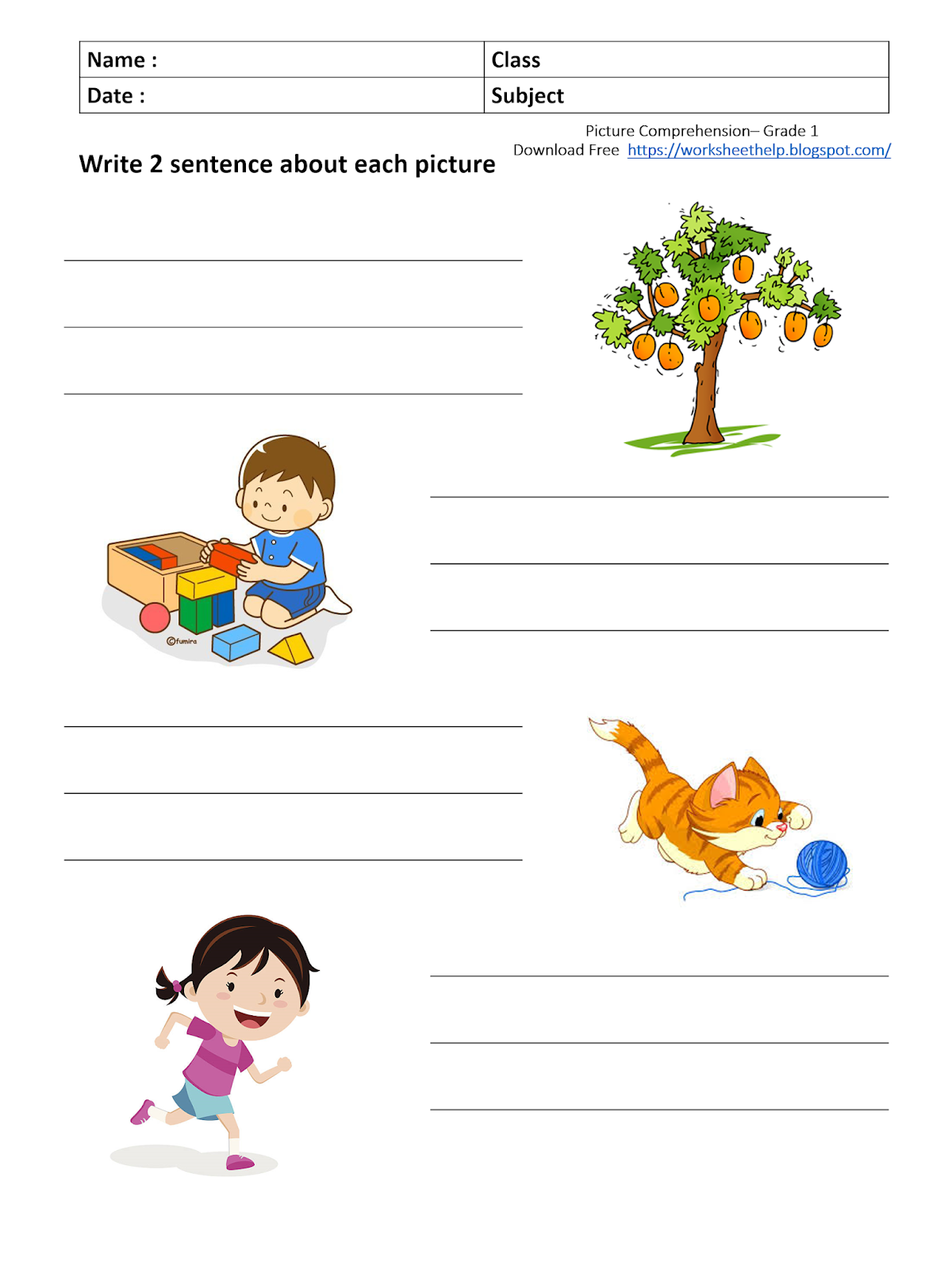 English Picture Composition Worksheets Grade 1