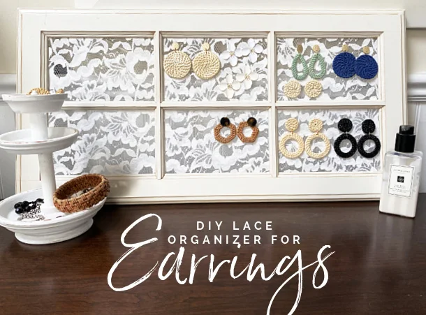 earring display on dresser with overlay