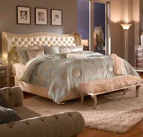 Hollywood Swank Eastern King Pearl Leather Bed By Aico Amini.