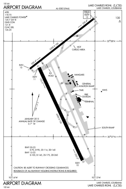 Monitoring Post Lake Charles Regional (KLCH) Airport Diagram