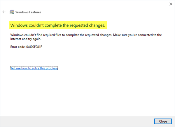 Windows에서 요청한 변경 사항을 완료할 수 없습니다.