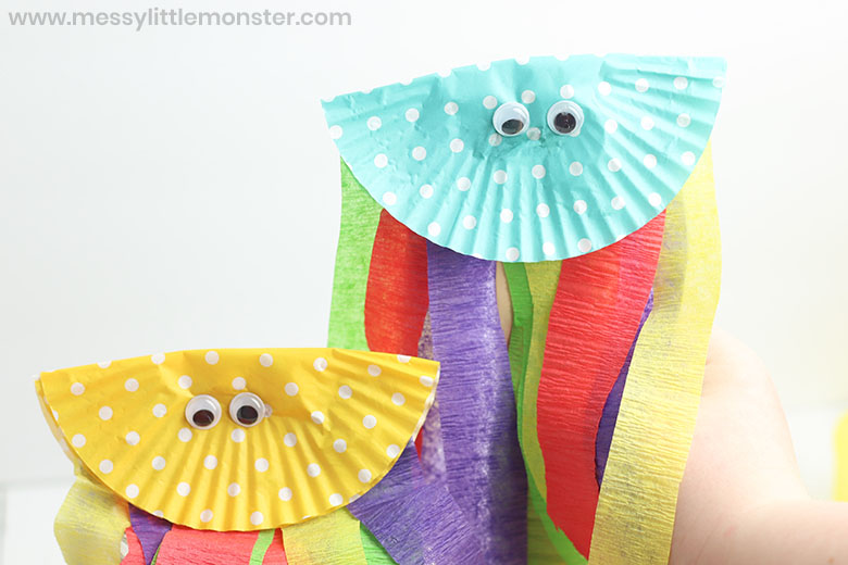 Cupcake Liner Jellyfish Craft Jellyfish Puppets Messy Little Monster