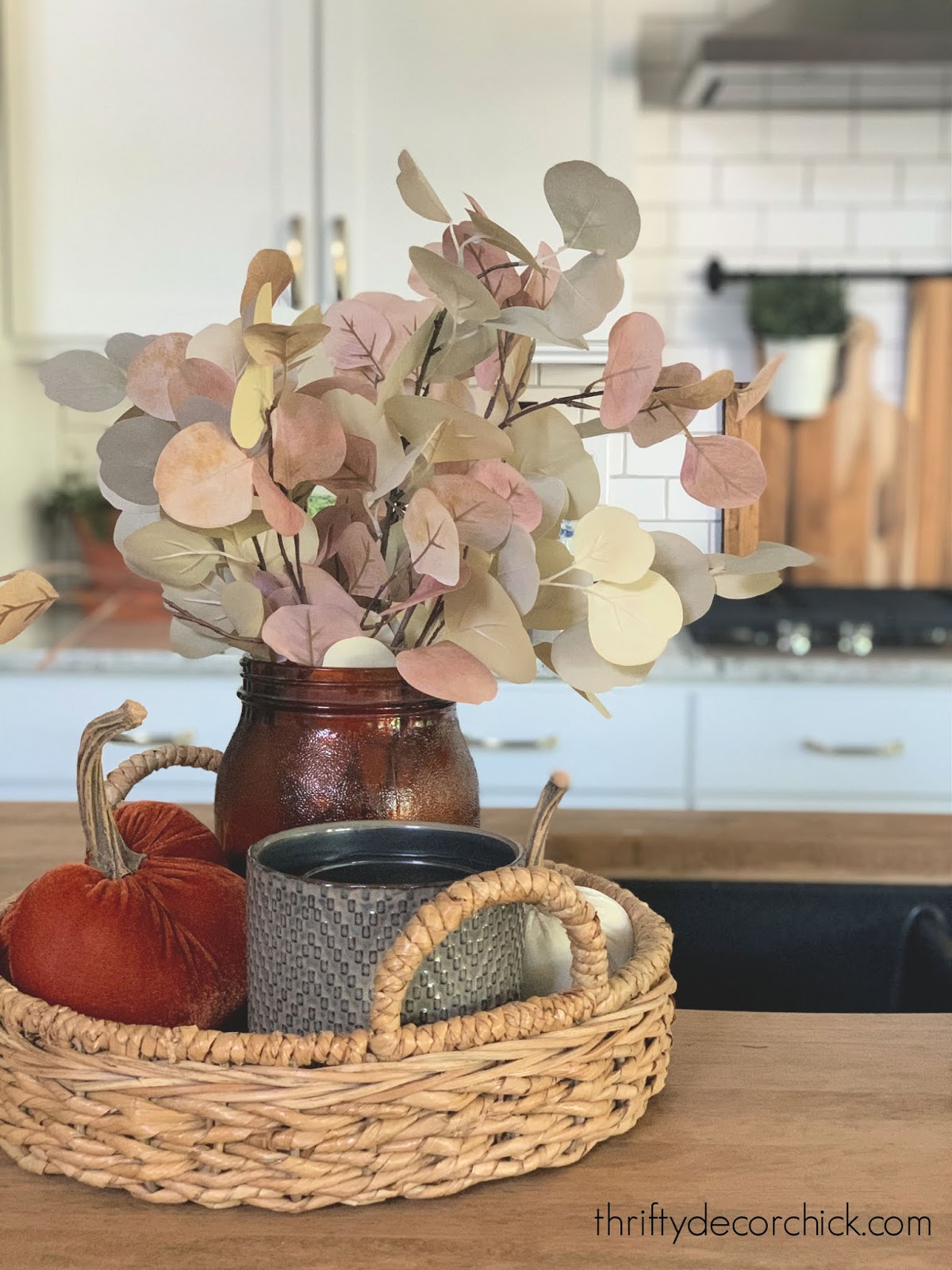 fall decorating vignettes using trays