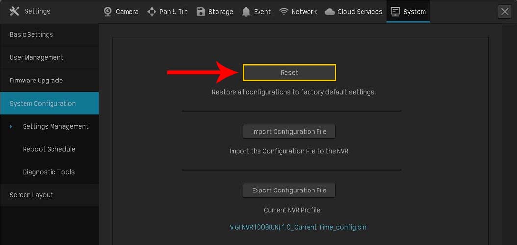 reset the password on VIGI NVR (TP-Link)