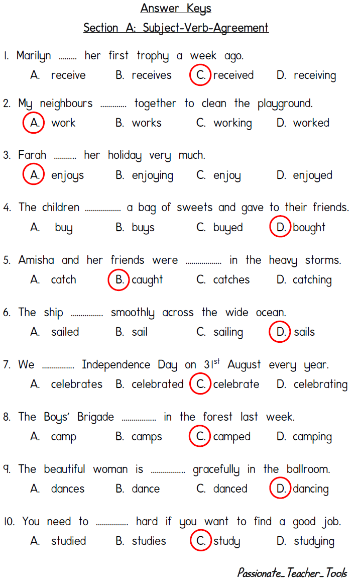 Passionate Teacher Tools: Grammar Assessment 1 (With Answers)