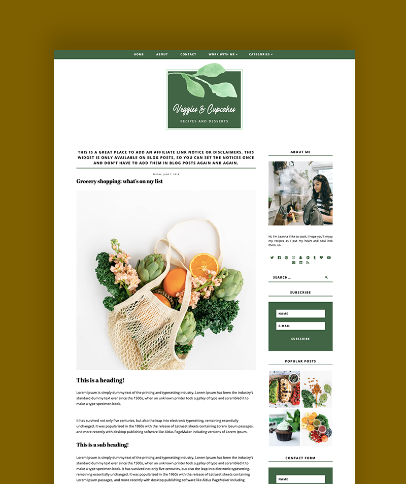 Full post page shot of blogger template