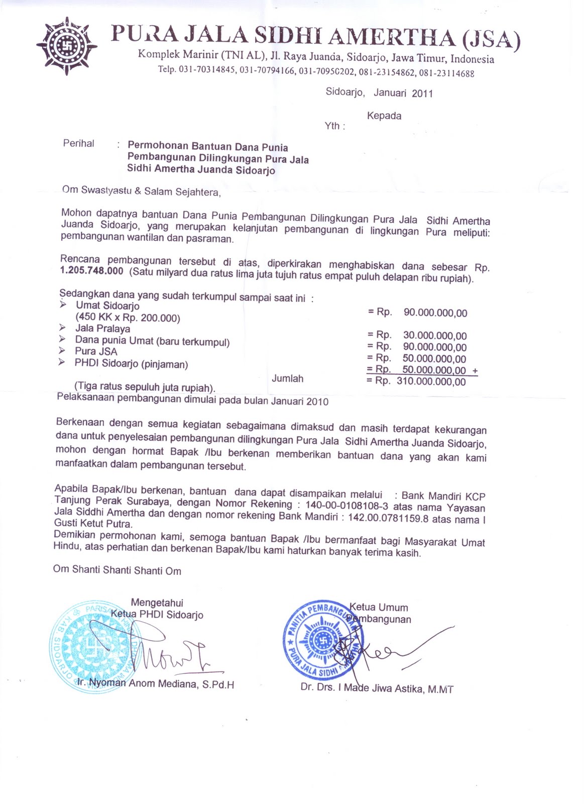 Contoh Proposal Bantuan Dana Pembangunan Pura Berbagi