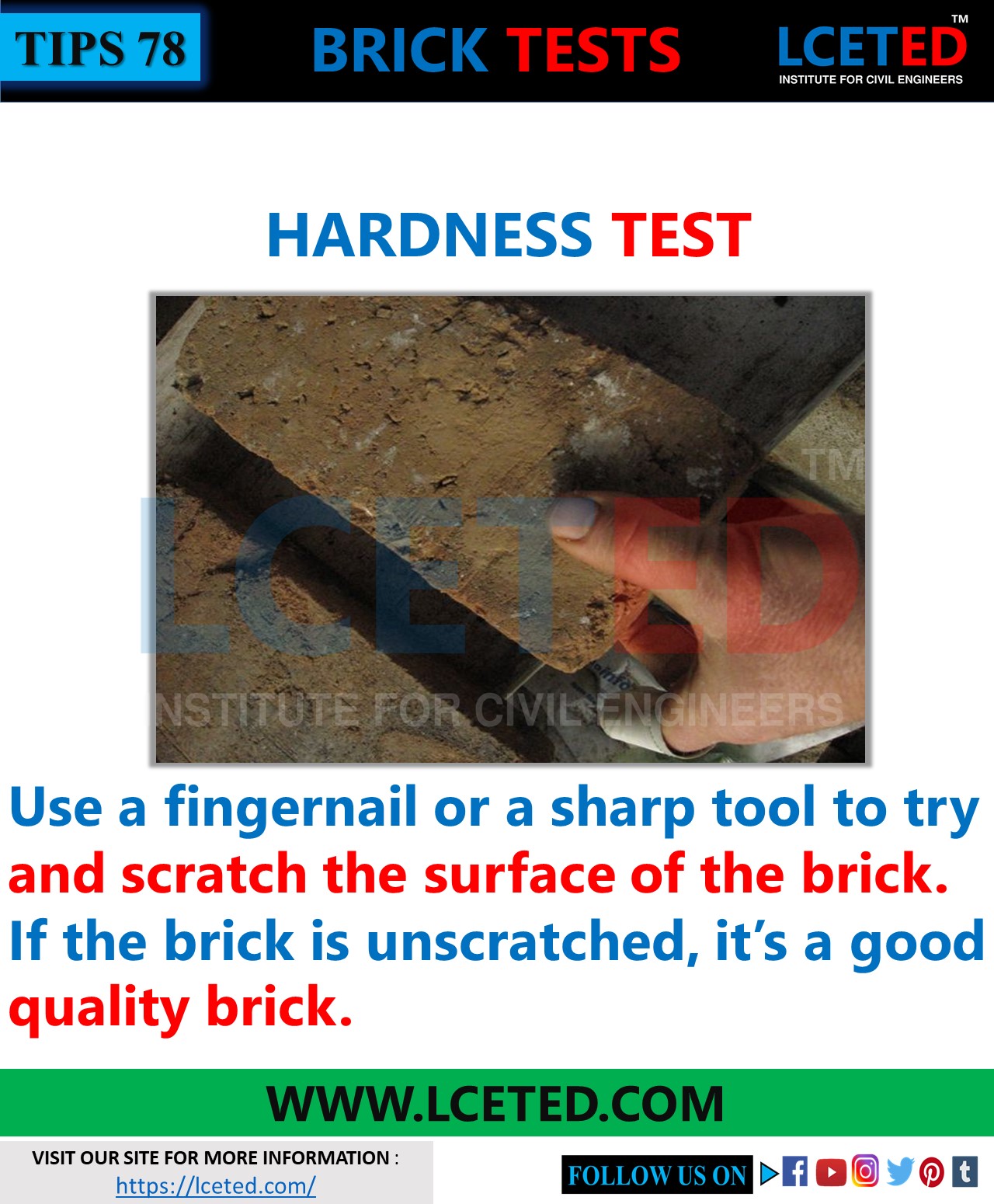 TYPES OF TESTS ON BRICKS USED BY CIVIL ENGINEERS lceted LCETED
