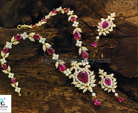 Elegant Diamond Ruby Set - Jewellery Designs