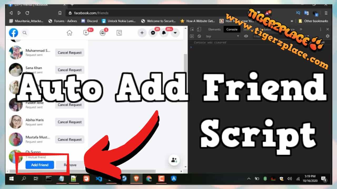 Add multiple friends using add friend request script | Tigerzplace