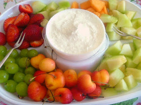 Creamy Coconut Fruit Dip:  With only 3 ingredients you can have a delicious creamy coconuty fruit dip that pairs with any fruit! Slice of Southern