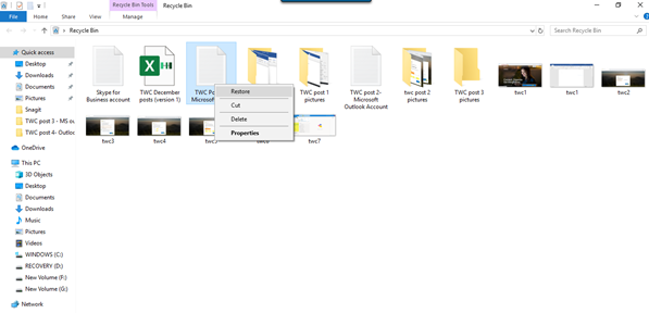 휴지통에서 삭제된 파일 및 폴더 복원
