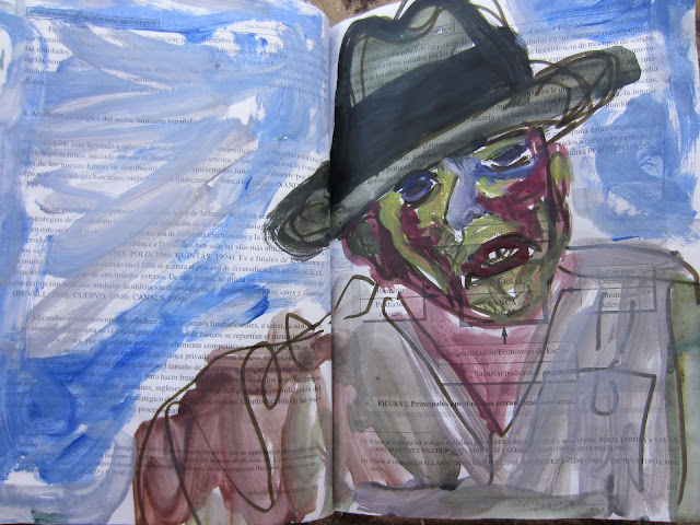 Pintura que muestra al artista alemán Joseph Beuys obra de Emebezeta, pintado sobre papel en junio de 2012. Arte. Artista. Kunst.