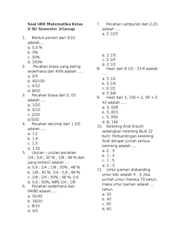 soal pecahan kelas 4 - wood scribd indo