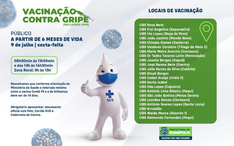 Eunápolis - Secretaria de Saúde realiza Dia D da vacinação contra a gripe nesta sexta-feira