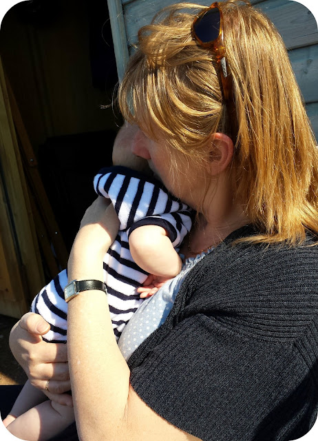 grandson, grandma, beach cuddles