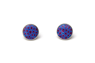 bijoux polymere boucles oreilles stenna geometrie bleu violet blanc