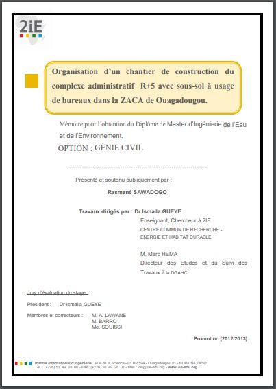 Mémoire pour l’obtention du Diplôme de Master d’Ingénierie GÉNIE CIVIL