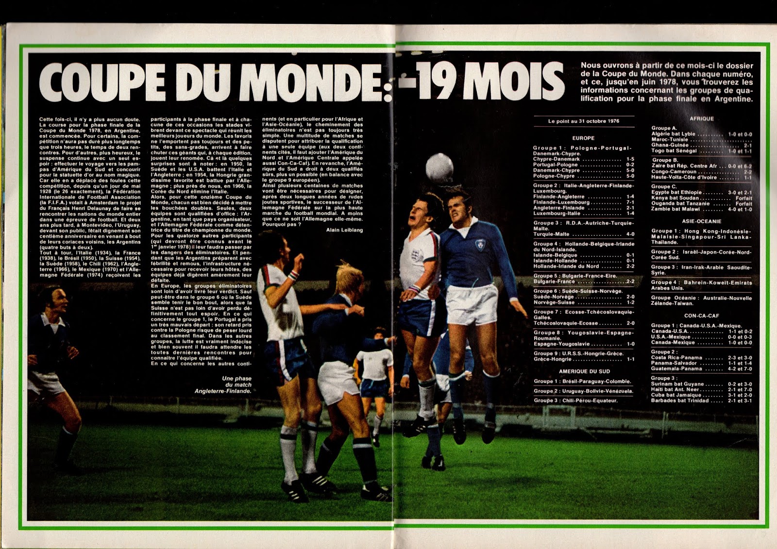 Soccer Nostalgia International Season 1976/ 77, Part 4 (October 1976)