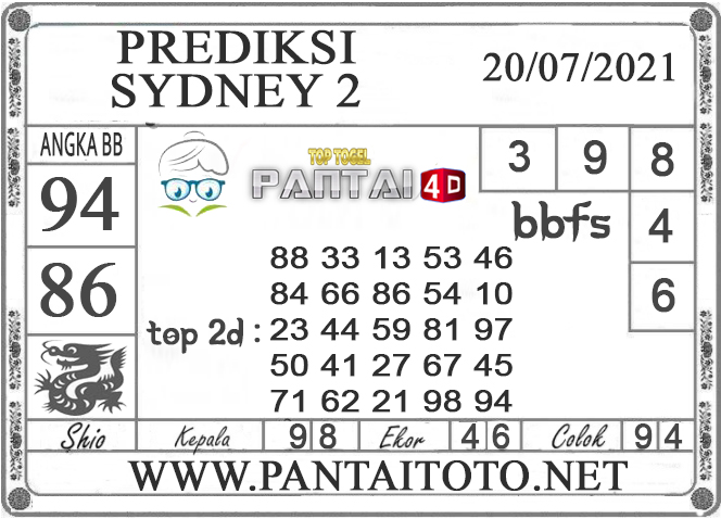 PREDIKSI TOGEL SYDNEY2 PANTAI4D 20 JULI 2021 PREDIKSI TOGEL SYDNEY2 PANTAI4D 20 JULI 2021