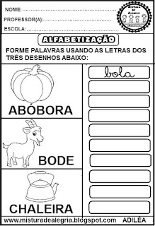 Atividades para alfabetização,formação de palavras