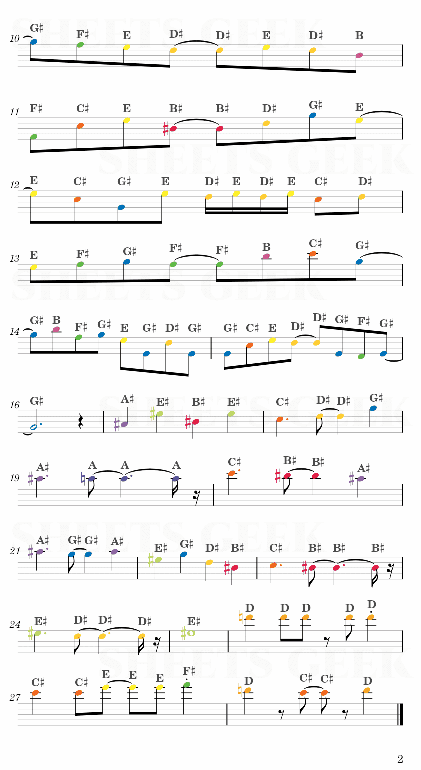 Necrofantasia (Yukari's Theme) - Touhou Easy Sheet Music Free for piano, keyboard, flute, violin, sax, cello page 2