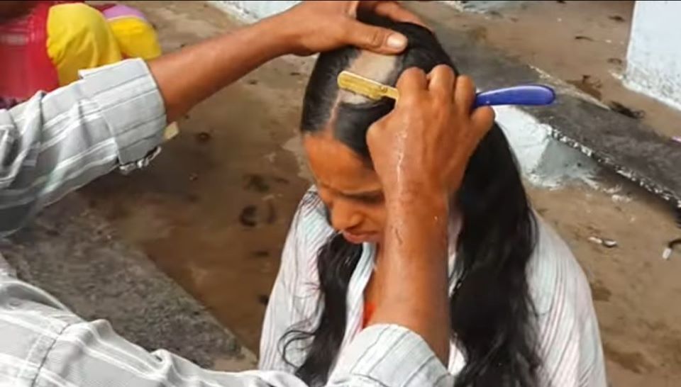 Young Women Head Shaving In Local Temple Village Barber Stories