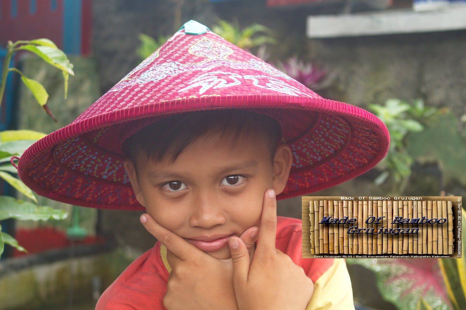Caping Topi Petani Batik Titik Kerajinan  Bambu  Anyaman