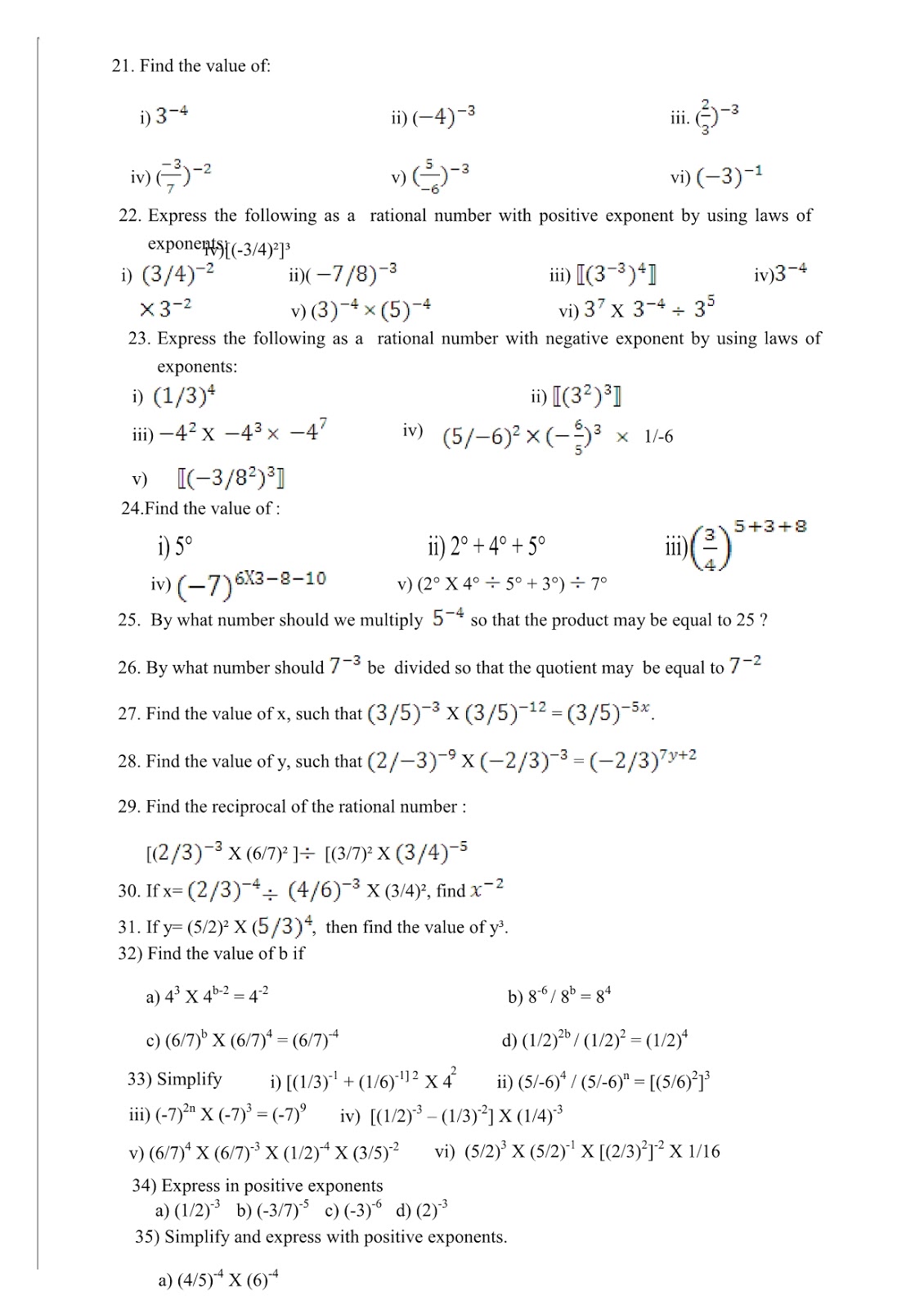 CBSE-MATH: 8th Exponents & Powers Worksheet