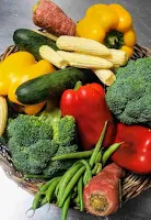Exotic vegetables, brocoli, babycorn, red, yellow bell pepper, french beans, carrot