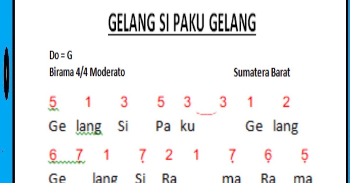 Not Angka Lagu Gelang Sipaku Gelang Not Angka Lagu Gelang Sipaku Gelang