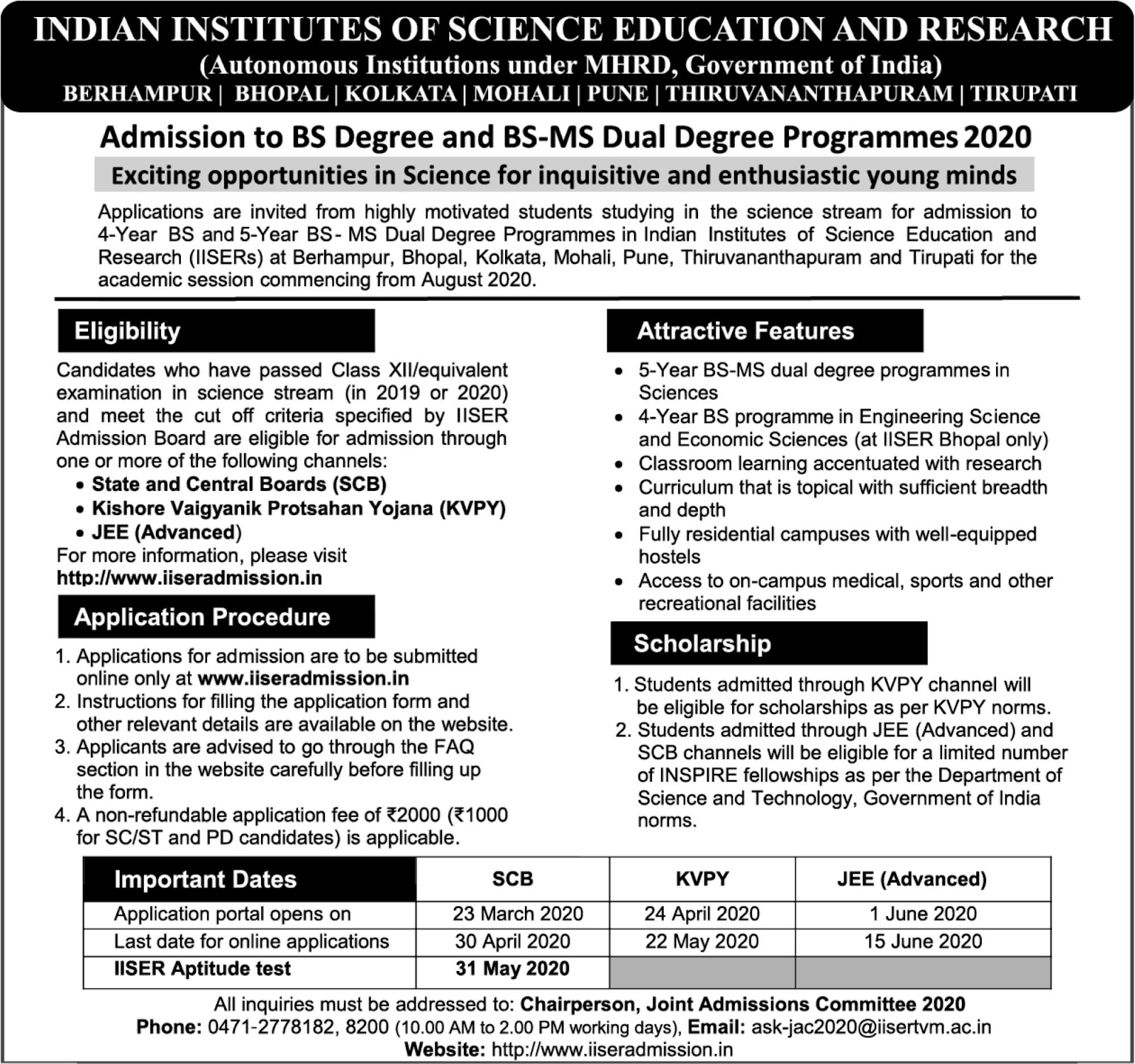 iiser-bs-and-bs-ms-dual-degree-admissions-notification-2020-2021