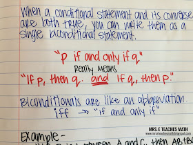 Mrs. E Teaches Math: Biconditional Statements Interactive Notebook Page