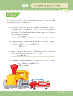 Respuestas Apoyo Primaria Desafíos matemáticos 3ro Grado Bloque IV Lección 58 La fábrica de carritos