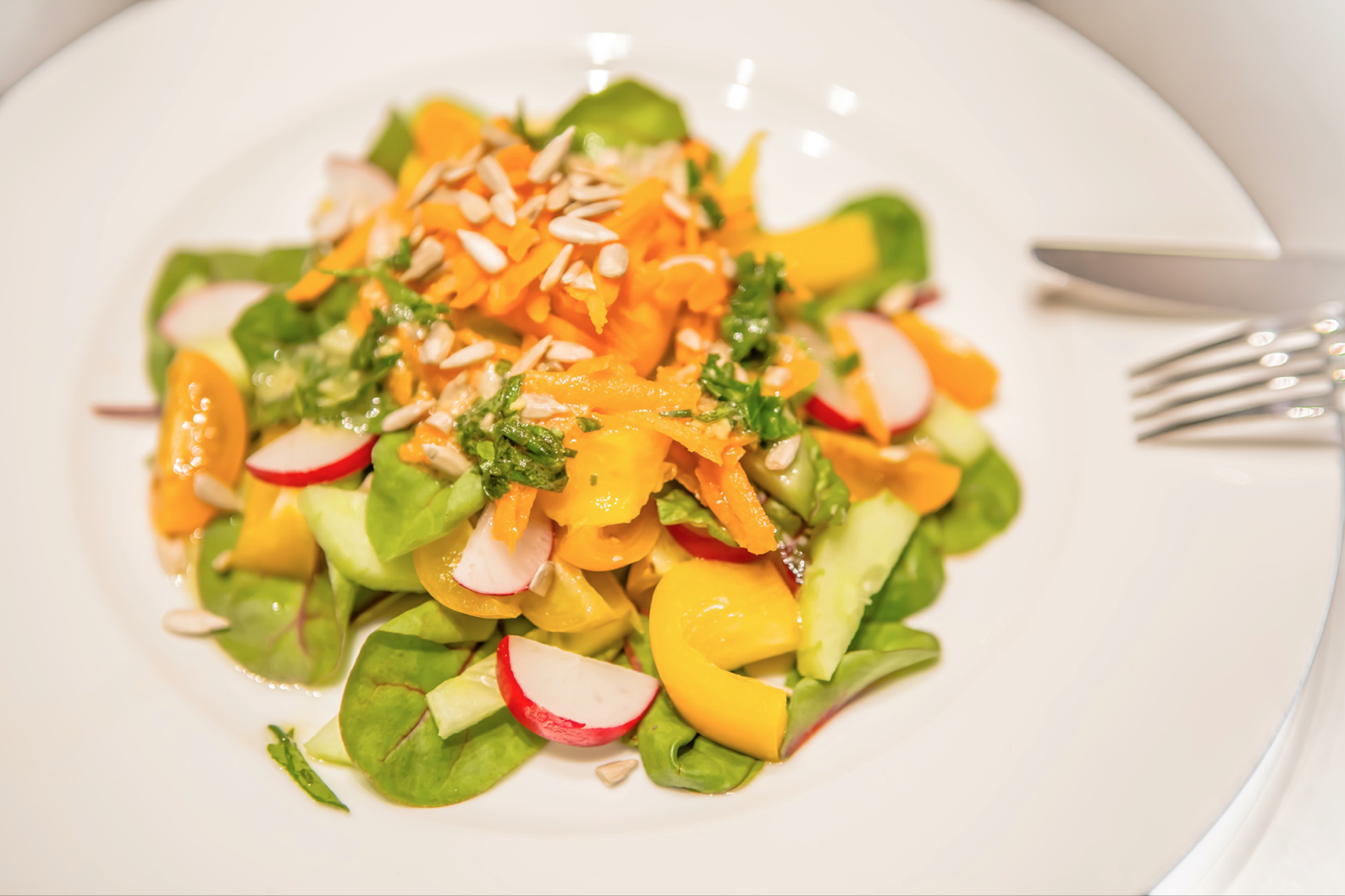 Mangoldsalat mit viel Gemüse und Kräuterdressing